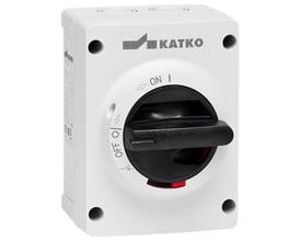 Katko 3-polet reparationsafbryder EMC, 80A med sort drejehåndtag og tydelige markeringer for ON og OFF.