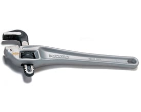 Ridgid aluminiums rørtang model 14 med 2" kapacitet, fremviser det sorte justeringshjul og tunge kæber i aluminium.