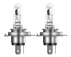 OSRAM Night Breaker Silver H4 halogenpærer, 12V, P43T sokkel, vist parvis mod hvid baggrund.