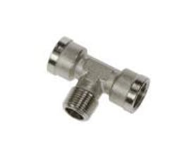 Parker T-stykke 1/2" i nikkelbelagt messing, med udvendigt BSPT og indvendigt BSPP gevind, model 0916.