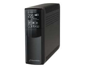 PowerWalker VI 1500 CSW IEC UPS enhed med 1500VA/900W kapacitet, viser digitalt display med input og batteristatus samt betjeningsknapper og USB-porte.