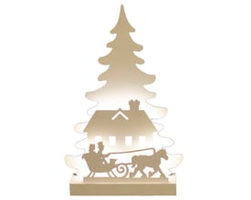 Nordic Winter julesilhuet med kane motiv, 16 LED-lys, 40 cm høj hvid plastdekoration på neutral hvid baggrund.