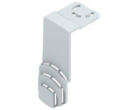 Katko berøringssikring KLTS240 i hvid plast, vist med monteringsdetaljer og en klik-mekanisme.