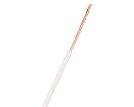 En hvid monteringsledning af typen H05V2-K med en leder på 1x0,75mm² og en diameter på 2,3mm.