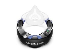 Cleanspace WORK L maske med P3 filter og intuitiv betjeningspanel med LED-indikatorer for batteri og luftstrøm.