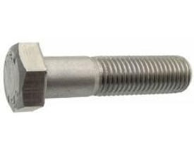 M5x50 ISO 4014 A2 bolt med voks Gleitmo 615, viser den sekskantede hoved og fulde gevind. Rustfrit stål materiale.