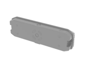 Gråt Ansell Lighting Guardian flugtvejs-/panikarmatur set fra siden med synlige monteringshuller og linsedetaljer.