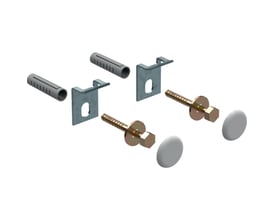 Geberit Kerafix fastgørelsesmateriale til urinal, hvidt, bestående af 2 monteringsbeslag, 2 skruer, 2 dyvler og 2 hvide dækkapper.