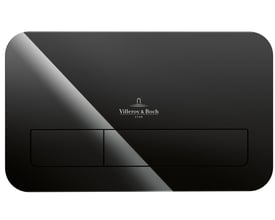 Villeroy & Boch ViConnect M200 vægtryk i sort glas med afrundede hjørner og todelt knap til 2-mængder skyl.