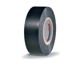 Sort HelaTape Flex 2000+ PVC-isoleringstape fra HellermannTyton på rulle, 19 mm bred og 20 meter lang.