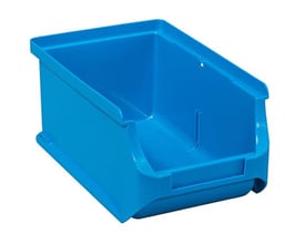 Blå Ironside reolkasse nr. 2 med åben front og høje sider, set skråt forfra; kassen rummer 0,7 liter.