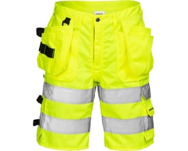 Fristads håndværkershorts 100977 i hi-vis gul med reflekser og flere CORDURA-forstærkede lommer.