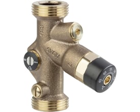 Viega Easytop termostatisk cirkulationsventil i siliciumbronze, DN 15 med 3/4-tommers gevind og sort temperaturindstilling.