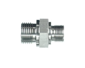 PH syrefast hydraulik-brystnippel med 1/2" og 1/4" udvendigt BSPP-gevind, set fra siden med sekskant i midten.