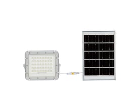 V-TAC 80W solar projektør med 4000K lys og solpanel sat sammen med et 3 meter kabel.