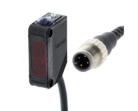 Omron fotoelektrisk sensor med rektangulært hus og M12 pigtail-stik, Infrarød LED, diffus detektion, 1m afstand, PNP.