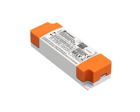 Ledvance LED-driver til Panel Comfort, 30 W og 750 mA, med hvidt hus, orange ender og synlig mærkning.