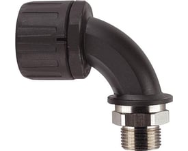 HellermannTyton forskruning PA66 med 90° bøjning og udvendigt gevind til 13mm rør, PG9 gevindstørrelse, i sort.