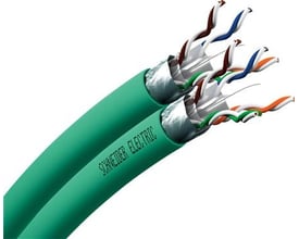 Schneider Electric Cat 6A F/UTP dobbelt netværkskabel med grøn halogenfri yderkappe og 500 meter længde.