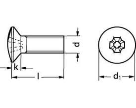 Teknisk tegning af M5x16 DIN 966/ISO 14584 A2 linsehoved maskinskrue med pozi-kærve og dimensioner.