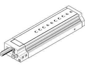 Festo minislæde DGSL-20-150-P1A, en teknisk tegning der viser detaljer af kugleføring og monteringshuller.