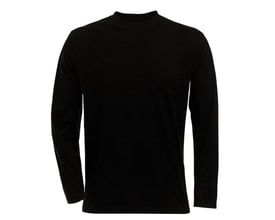 Kansas Acode langærmet T-shirt i sort bomuld, størrelse S, med rund strik og ribkant i halsen.