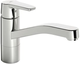 Oras Saga Eco køkkenarmatur i krom med 169 mm højde og en klassisk, lige tud, vist på hvid baggrund.