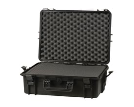 Åben Raaco FlightCase 5 kuffert, der viser det indre med skumindlæg i låget og bunden, klar til opbevaring af udstyr.