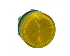 Schneider Electric Harmony XB5/ZB5 LED lampehoved i gul med riflet linse og 22mm diameter på hvid baggrund.