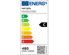 Energimærke for Ansell Lighting LED strip med energiklasse C, angiver 480 kWh/1000h og gyldig fra 2019/2015.