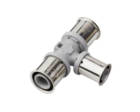 Roth PressCheck T-stykke 40x32x40 mm i grå PPSU og metal med tre muffetilslutninger til Alu-LaserPlus rør.