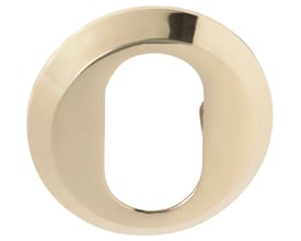 Assa Abloy cylinderring i messing, model 405.236-8, med rund yderside og en aflang åbning.