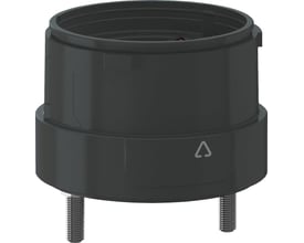 Schneider Electric XVU-lystårn Ø60 baseenhed med trekant-symbol, vist fra siden på mørkegrå baggrund.