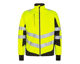 FE Engel softshelljakke 1158 i gul og sort, klasse 2 med reflekser over skuldre og på ærmer og livet.