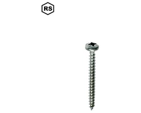 Spånpladsskrue med panhoved, rustfrit stål A2, TX25 kærv, 6,0x25 mm, vist enkeltvis på hvid baggrund med logo øverst til venstre.