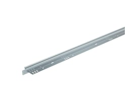 Detaljeret view af Legrand P31 deleskinne H60 G i galvaniseret stål med præcise monteringshuller på hvid baggrund.