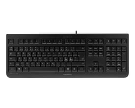 Sort Cherry KC1000-multimedietastatur i fuld størrelse med kabel og numerisk tastatur; vist med tysk layout, men produktet har nordisk.