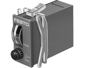Festo Timer PZVT-3-SEC, et tidsrelæ med drejeknap og indikator for sekunder og reset-funktion på mørk baggrund.