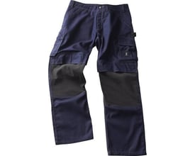 Mascot Lerida marine arbejdsbukser med mørkeblå og grå paneler, praktiske lommer og tonålssømme.