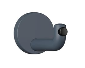 HEWI enkeltkrog med dørbuffer fra serie 477 i grå, mat polyamid, set skråt forfra med sort buffer.