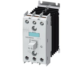 Siemens 3RF2 solid-state kontaktor, 3-faset, 10A, 48-600V, med køleplade og skrueklemmer til nem installation.
