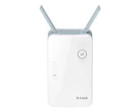 D-Link E15 AX1500 mesh-rækkeviddeforlænger fra Eagle Pro AI med to antenner, signalindikator og knap på fronten.
