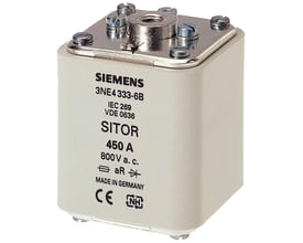 Siemens SITOR sikring NH0, 450A, aR med indvendigt gevind og frontindikator, produceret i Tyskland.