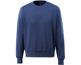 Marineblå MASCOT® Crossover Carvin sweatshirt i størrelse M, vist forfra med rund hals og ribstrikket kant.