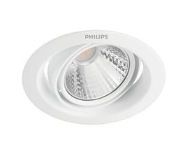 Hvid Philips Lighting Pomeron DIM 070 indbygningsspot med indvendig reflektor, set skråt forfra.