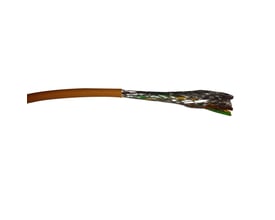 Multikabel LIHCH 2x0,75 med brun UV-resistent kappe, viser afskærmning og indre ledere som brun, gul og grøn.