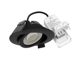 LEDlife Dim2Warm+CCT RA96 indbygningsspot i sort aluminium med tilhørende driver, vist fra siden.