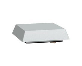 Isoleret billede af en grå Schneider Electric tophætte for ventilation med et firkantet design.