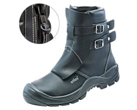 Atlas sikkerhedsstøvle Duo Soft 792 i sort læder, størrelse 42, med lynlåsdetalje og spænder.