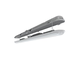 Ansell Lighting Tornado Pro LED-armatur, 1565mm, 29W, 3200lm, med Casambi og nødlys, vist adskilt for installation.